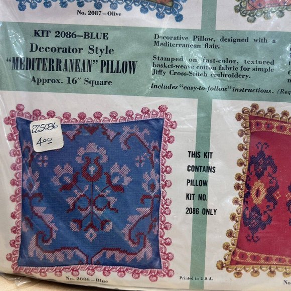 Bucilla Needlework Kit 2086 Blue‎ Decorator Style Mediterranean Pillow Vintage - Picture 4 of 4